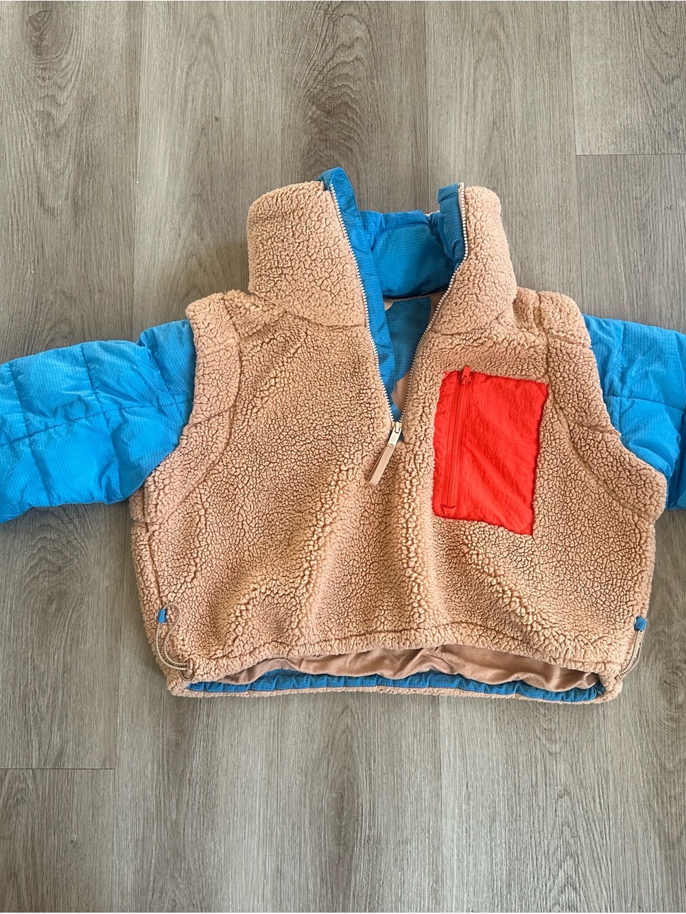 Women’s Sherpa Vest with Blue Quilted Sleeves - free people